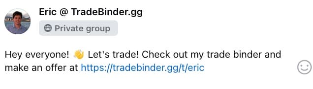 Example social media post sharing a TradeBinder trade profile